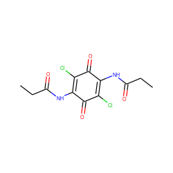 CCC(=O)NC1=C(Cl)C(=O)C(NC(=O)CC)=C(Cl)C1=O ZINC000001865671