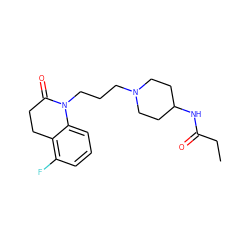 CCC(=O)NC1CCN(CCCN2C(=O)CCc3c(F)cccc32)CC1 ZINC000064750435