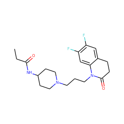 CCC(=O)NC1CCN(CCCN2C(=O)CCc3cc(F)c(F)cc32)CC1 ZINC000064553818