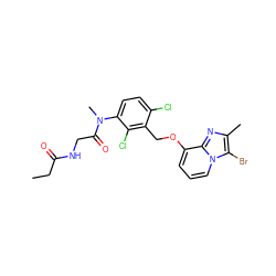 CCC(=O)NCC(=O)N(C)c1ccc(Cl)c(COc2cccn3c(Br)c(C)nc23)c1Cl ZINC000027655815