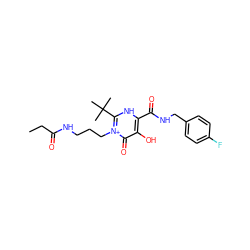 CCC(=O)NCCC[n+]1c(C(C)(C)C)[nH]c(C(=O)NCc2ccc(F)cc2)c(O)c1=O ZINC000377853410