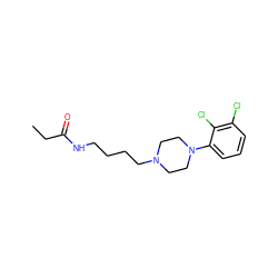 CCC(=O)NCCCCN1CCN(c2cccc(Cl)c2Cl)CC1 ZINC000095552756