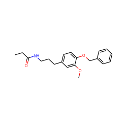 CCC(=O)NCCCc1ccc(OCc2ccccc2)c(OC)c1 ZINC000049069280