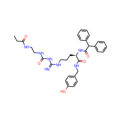 CCC(=O)NCCNC(=O)NC(=N)NCCC[C@@H](NC(=O)C(c1ccccc1)c1ccccc1)C(=O)NCc1ccc(O)cc1 ZINC000653802069