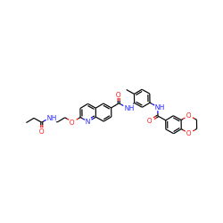 CCC(=O)NCCOc1ccc2cc(C(=O)Nc3cc(NC(=O)c4ccc5c(c4)OCCO5)ccc3C)ccc2n1 ZINC001772630540