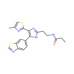 CCC(=O)NCCc1nc(-c2nc(C)cs2)c(-c2ccc3ncsc3c2)[nH]1 ZINC000095557868