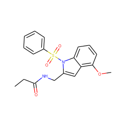 CCC(=O)NCc1cc2c(OC)cccc2n1S(=O)(=O)c1ccccc1 ZINC000013645604