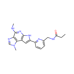 CCC(=O)NCc1cccc(-c2cc3c(nc(NC)c4ncn(C)c43)[nH]2)n1 ZINC000073404097