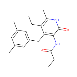 CCC(=O)Nc1c(Cc2cc(C)cc(C)c2)c(CC)c(C)[nH]c1=O ZINC000005886227