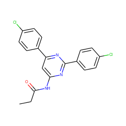 CCC(=O)Nc1cc(-c2ccc(Cl)cc2)nc(-c2ccc(Cl)cc2)n1 ZINC000066103255