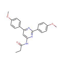 CCC(=O)Nc1cc(-c2ccc(OC)cc2)nc(-c2ccc(OC)cc2)n1 ZINC000066111769