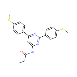 CCC(=O)Nc1cc(-c2ccc(SC)cc2)nc(-c2ccc(SC)cc2)n1 ZINC000066101042