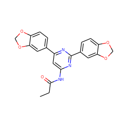 CCC(=O)Nc1cc(-c2ccc3c(c2)OCO3)nc(-c2ccc3c(c2)OCO3)n1 ZINC000066102025