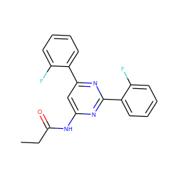 CCC(=O)Nc1cc(-c2ccccc2F)nc(-c2ccccc2F)n1 ZINC000066103962