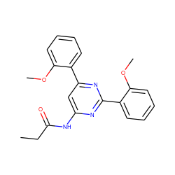 CCC(=O)Nc1cc(-c2ccccc2OC)nc(-c2ccccc2OC)n1 ZINC000066103968