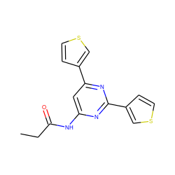 CCC(=O)Nc1cc(-c2ccsc2)nc(-c2ccsc2)n1 ZINC000066157454