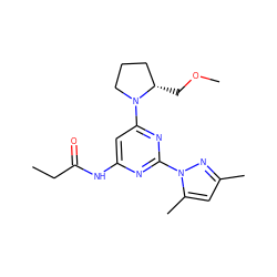 CCC(=O)Nc1cc(N2CCC[C@@H]2COC)nc(-n2nc(C)cc2C)n1 ZINC000040892228