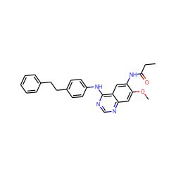 CCC(=O)Nc1cc2c(Nc3ccc(CCc4ccccc4)cc3)ncnc2cc1OC ZINC001772645435