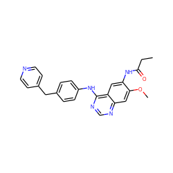 CCC(=O)Nc1cc2c(Nc3ccc(Cc4ccncc4)cc3)ncnc2cc1OC ZINC001772629429