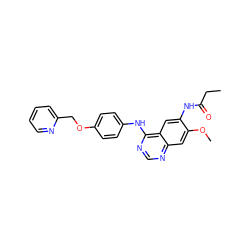 CCC(=O)Nc1cc2c(Nc3ccc(OCc4ccccn4)cc3)ncnc2cc1OC ZINC001772608486