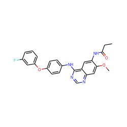 CCC(=O)Nc1cc2c(Nc3ccc(Oc4cccc(F)c4)cc3)ncnc2cc1OC ZINC001772654734