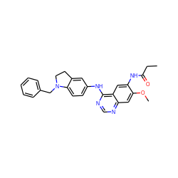 CCC(=O)Nc1cc2c(Nc3ccc4c(c3)CCN4Cc3ccccc3)ncnc2cc1OC ZINC001772588300