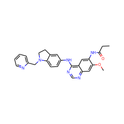 CCC(=O)Nc1cc2c(Nc3ccc4c(c3)CCN4Cc3ccccn3)ncnc2cc1OC ZINC001772581586