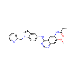 CCC(=O)Nc1cc2c(Nc3ccc4c(ccn4Cc4ccccn4)c3)ncnc2cc1OC ZINC001772627253