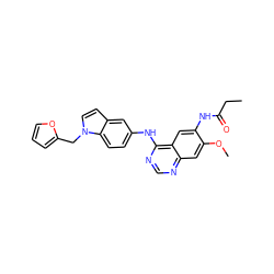 CCC(=O)Nc1cc2c(Nc3ccc4c(ccn4Cc4ccco4)c3)ncnc2cc1OC ZINC001772614880