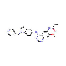 CCC(=O)Nc1cc2c(Nc3ccc4c(ccn4Cc4ccncc4)c3)ncnc2cc1OC ZINC001772573133