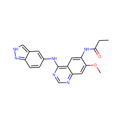 CCC(=O)Nc1cc2c(Nc3ccc4n[nH]cc4c3)ncnc2cc1OC ZINC001772645543