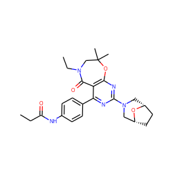 CCC(=O)Nc1ccc(-c2nc(N3C[C@@H]4CC[C@H](C3)O4)nc3c2C(=O)N(CC)CC(C)(C)O3)cc1 ZINC000225327661