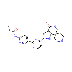 CCC(=O)Nc1ccc(-c2nccc(-c3cc4c([nH]3)C3(CCNCC3)CNC4=O)n2)cn1 ZINC000071332763