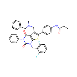 CCC(=O)Nc1ccc(-c2sc3c(c2CN(C)Cc2ccccc2)c(=O)n(-c2ccccc2)c(=O)n3Cc2c(F)cccc2F)cc1 ZINC000028238513