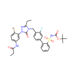 CCC(=O)Nc1ccc(Br)c(-n2nc(CC)n(Cc3ccc(-c4ccccc4S(=O)(=O)NC(=O)OC(C)(C)C)cc3F)c2=O)c1 ZINC000027200816