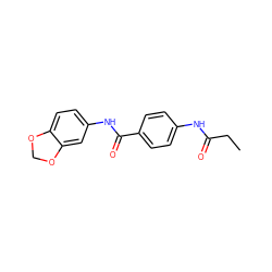 CCC(=O)Nc1ccc(C(=O)Nc2ccc3c(c2)OCO3)cc1 ZINC000003628201