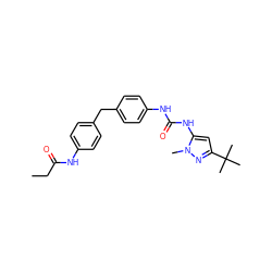 CCC(=O)Nc1ccc(Cc2ccc(NC(=O)Nc3cc(C(C)(C)C)nn3C)cc2)cc1 ZINC000013442542