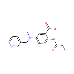 CCC(=O)Nc1ccc(N(C)Cc2cccnc2)cc1C(=O)O ZINC000049035074