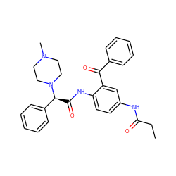 CCC(=O)Nc1ccc(NC(=O)[C@@H](c2ccccc2)N2CCN(C)CC2)c(C(=O)c2ccccc2)c1 ZINC000045348497