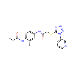 CCC(=O)Nc1ccc(NC(=O)CSc2nnnn2-c2cccnc2)cc1C ZINC000001357575