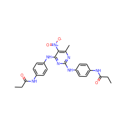 CCC(=O)Nc1ccc(Nc2nc(C)c([N+](=O)[O-])c(Nc3ccc(NC(=O)CC)cc3)n2)cc1 ZINC000008690085