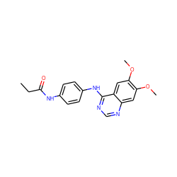 CCC(=O)Nc1ccc(Nc2ncnc3cc(OC)c(OC)cc23)cc1 ZINC000084633750