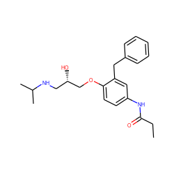 CCC(=O)Nc1ccc(OC[C@@H](O)CNC(C)C)c(Cc2ccccc2)c1 ZINC000013743785