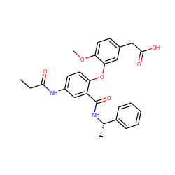 CCC(=O)Nc1ccc(Oc2cc(CC(=O)O)ccc2OC)c(C(=O)N[C@@H](C)c2ccccc2)c1 ZINC000073224817