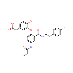 CCC(=O)Nc1ccc(Oc2cc(CC(=O)O)ccc2OC)c(C(=O)NCCc2ccc(F)cc2)c1 ZINC000073224622