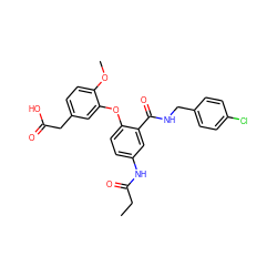 CCC(=O)Nc1ccc(Oc2cc(CC(=O)O)ccc2OC)c(C(=O)NCc2ccc(Cl)cc2)c1 ZINC000082157757