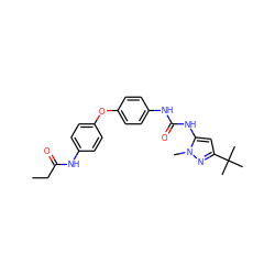 CCC(=O)Nc1ccc(Oc2ccc(NC(=O)Nc3cc(C(C)(C)C)nn3C)cc2)cc1 ZINC000013442519