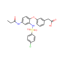 CCC(=O)Nc1ccc(Oc2cccc(CC(=O)O)c2)c(NS(=O)(=O)c2ccc(Cl)cc2)c1 ZINC000045254884