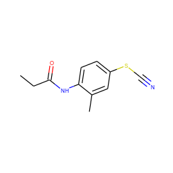 CCC(=O)Nc1ccc(SC#N)cc1C ZINC000001004638