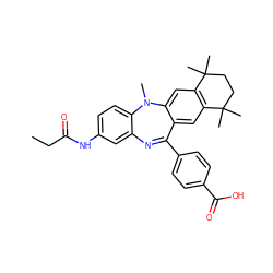 CCC(=O)Nc1ccc2c(c1)N=C(c1ccc(C(=O)O)cc1)c1cc3c(cc1N2C)C(C)(C)CCC3(C)C ZINC000028824036